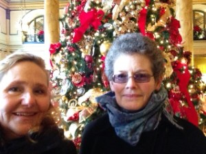Jane & Joan in front of the tree in the Lobby at the Willard Hotel